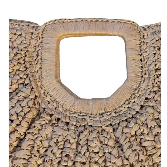 RAMLA Boho Half Moon Straw Crochet Lined Woven Hobo Clutch Handbag Tan NEW - Picture 5 of 7